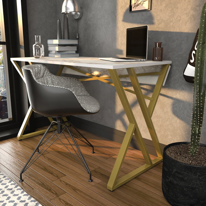 Hanah Home Gyza Escritorio Blanco y Dorado
